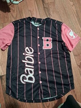 Barbie Black & Pink Baseball-Style Button-Up Tee